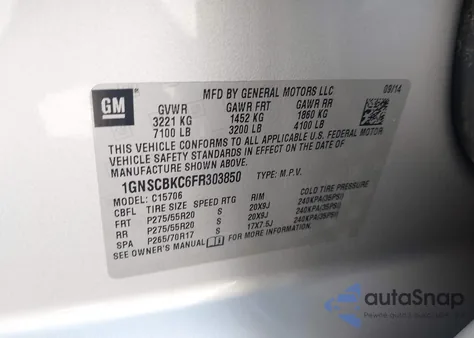 2015 Chevrolet Tahoe Lt from USA, damaged, VIN 1GNSCBKC6FR303850